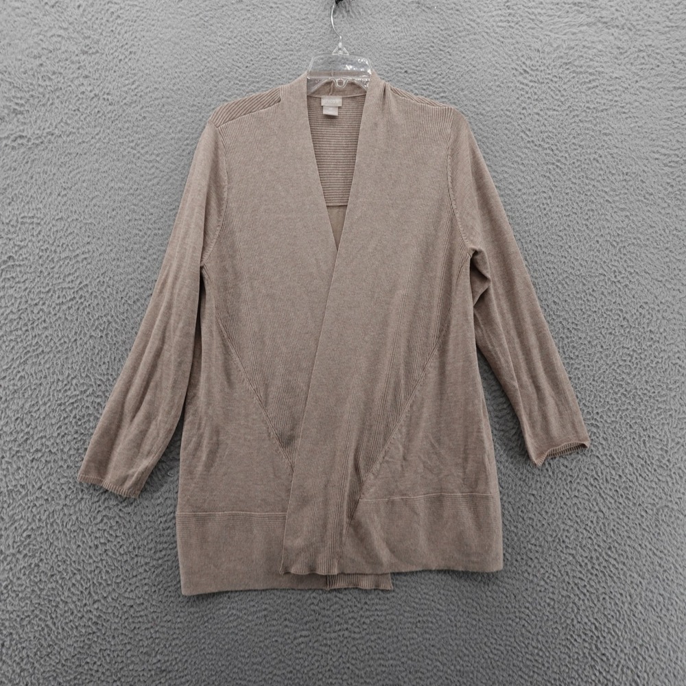 Chicos Open Cardigan Sweater Size 2 US Large Petite Brown Womens Lightweight